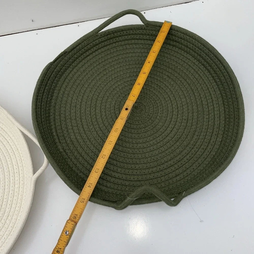 Woven Rope Tray 1 Large Cream 1 Large Green Boho Minimalist 15 Inch Double Hand